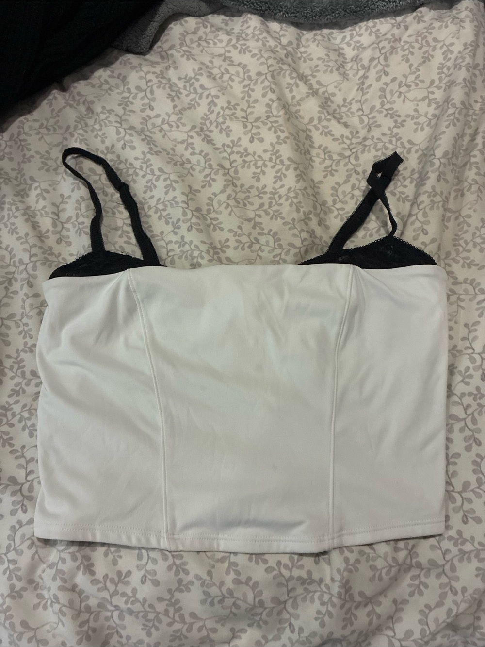 Garage Women’s White Cami Tank with Black Lace Straps